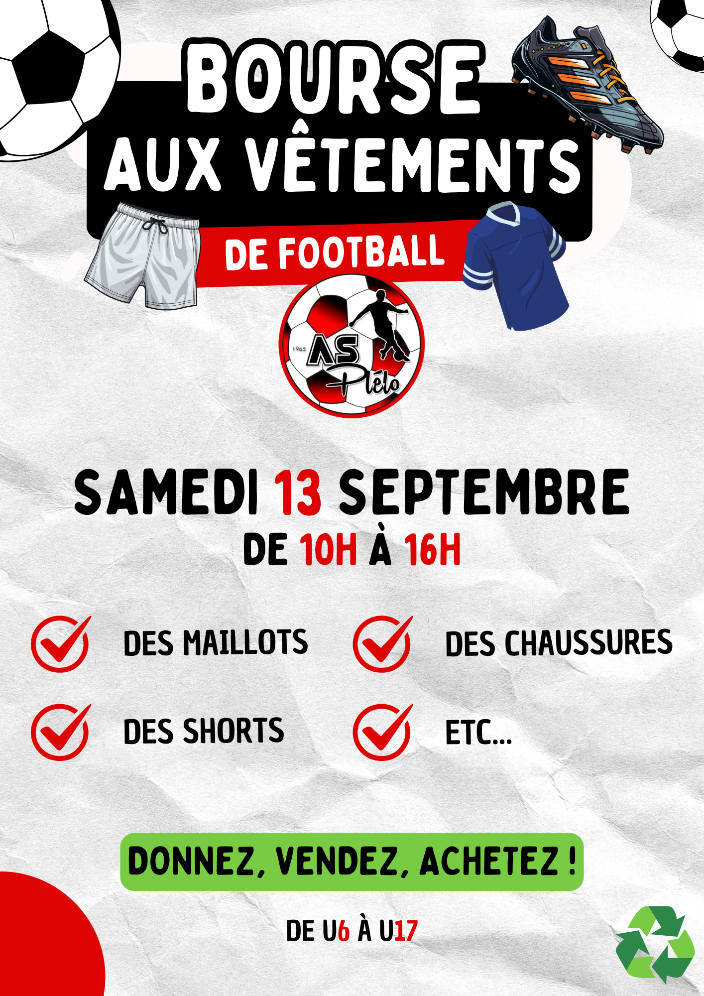 Affiche Bourse aux Vêtements de Football - AS Plélo